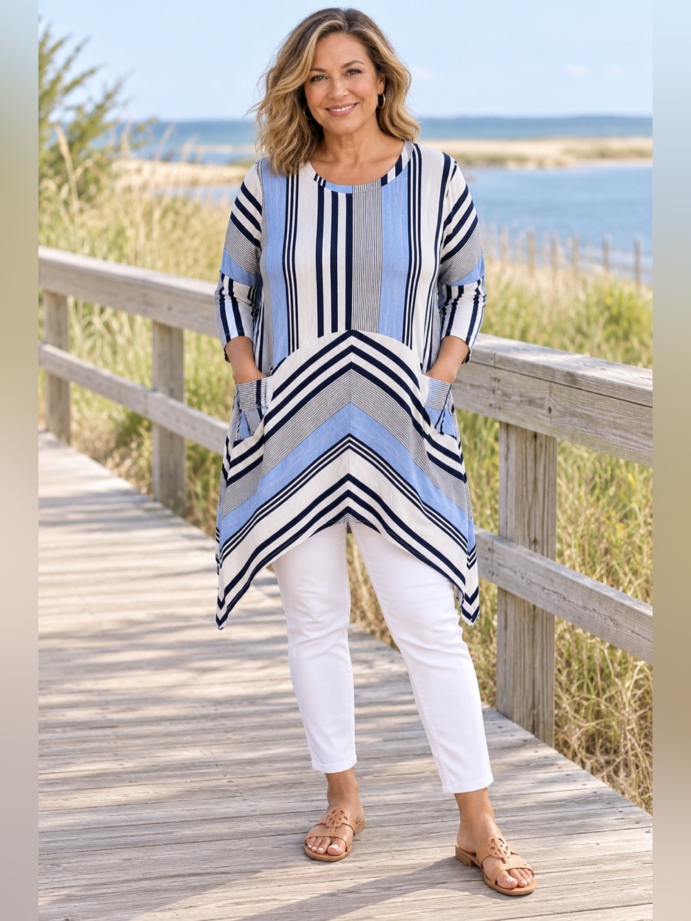 Chico’s blue striped pocket tunic size LP/2P